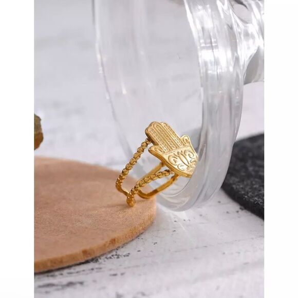 Stainless Steel Hand Palm Opening Ring Size 6 - Picture 3 of 5